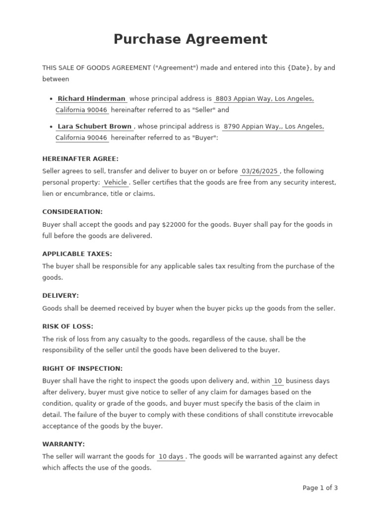 California Vehicle Purchase Agreement | PDF | Business Law | Common Law