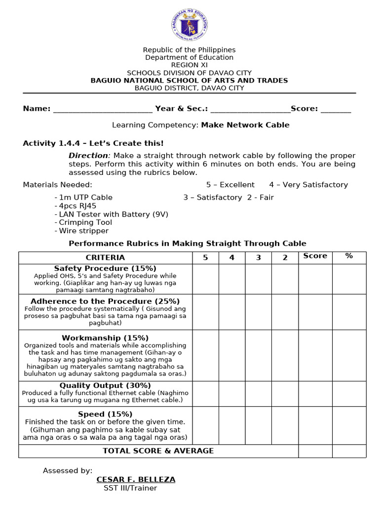 Network Cable Creation Assessment Guide | PDF