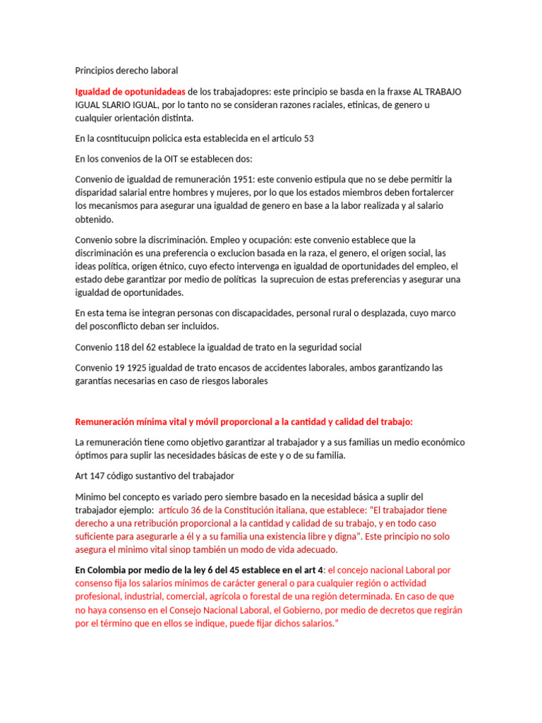 Principios del Derecho Laboral en Colombia | PDF | Salario | Derecho ...