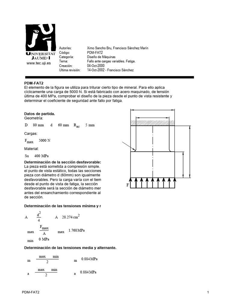 Análisis de Fatiga en Diseño Mecánico | PDF | Fatiga (material ...