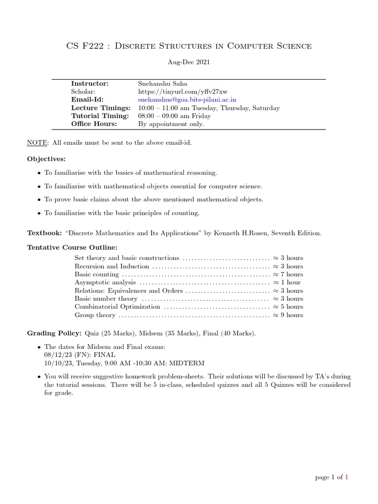 Discrete Structures Course Overview | PDF | Mathematical Logic ...