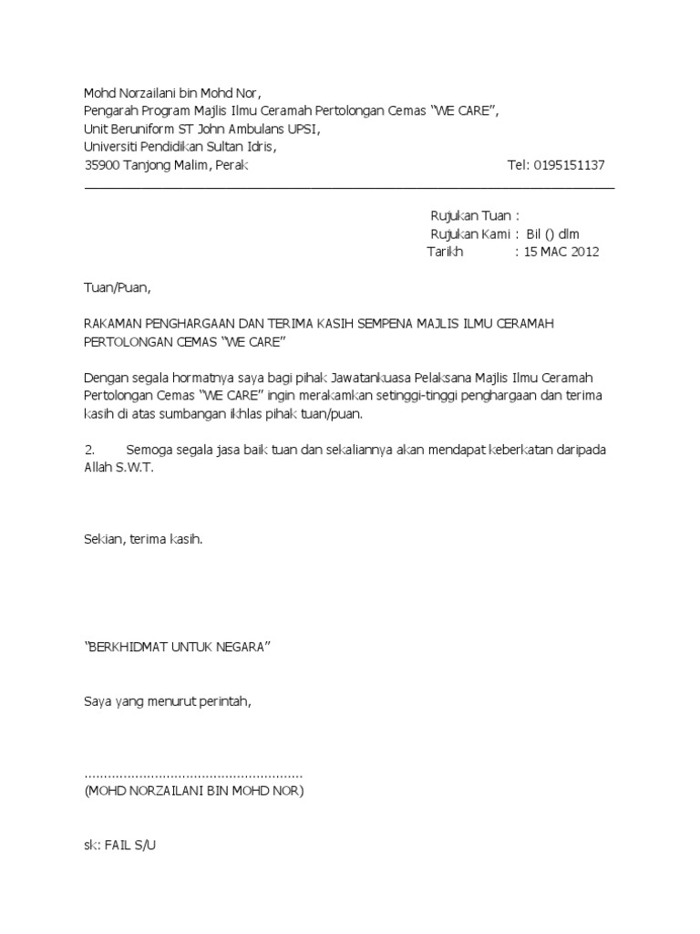 Contoh Surat Penghargaan Dan Terima Kasih Berbagi Contoh Surat