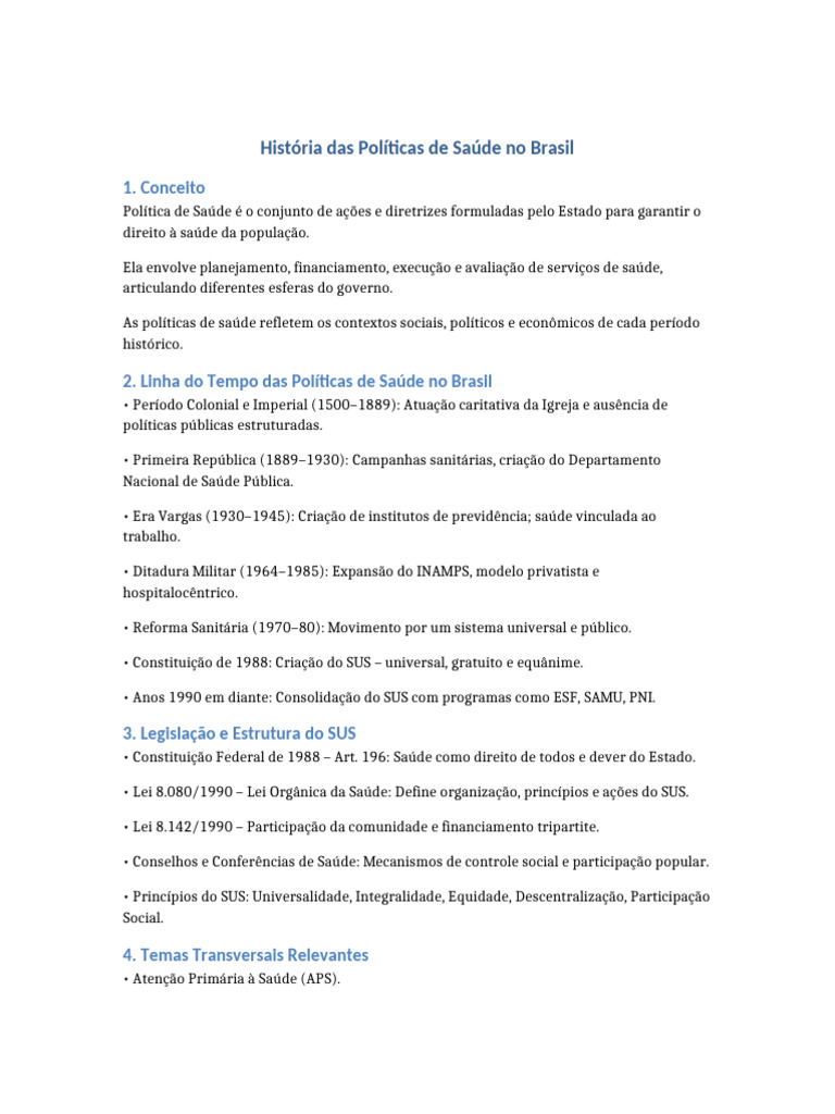 Políticas de Saúde no Brasil: Uma História | PDF
