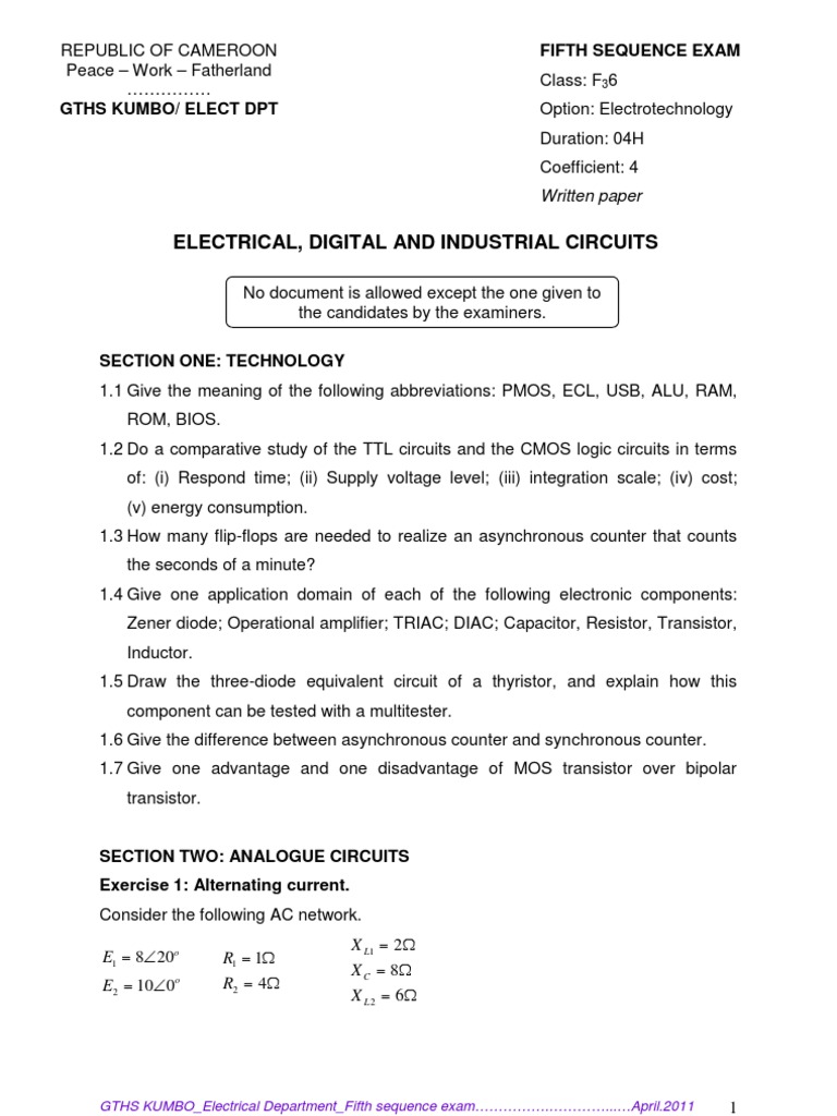 Electrotechnics Exam Guide | PDF | Electronic Circuits | Amplifier