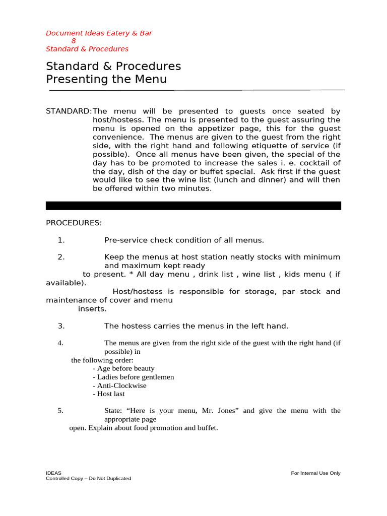 Presenting the Menu to Guests | PDF