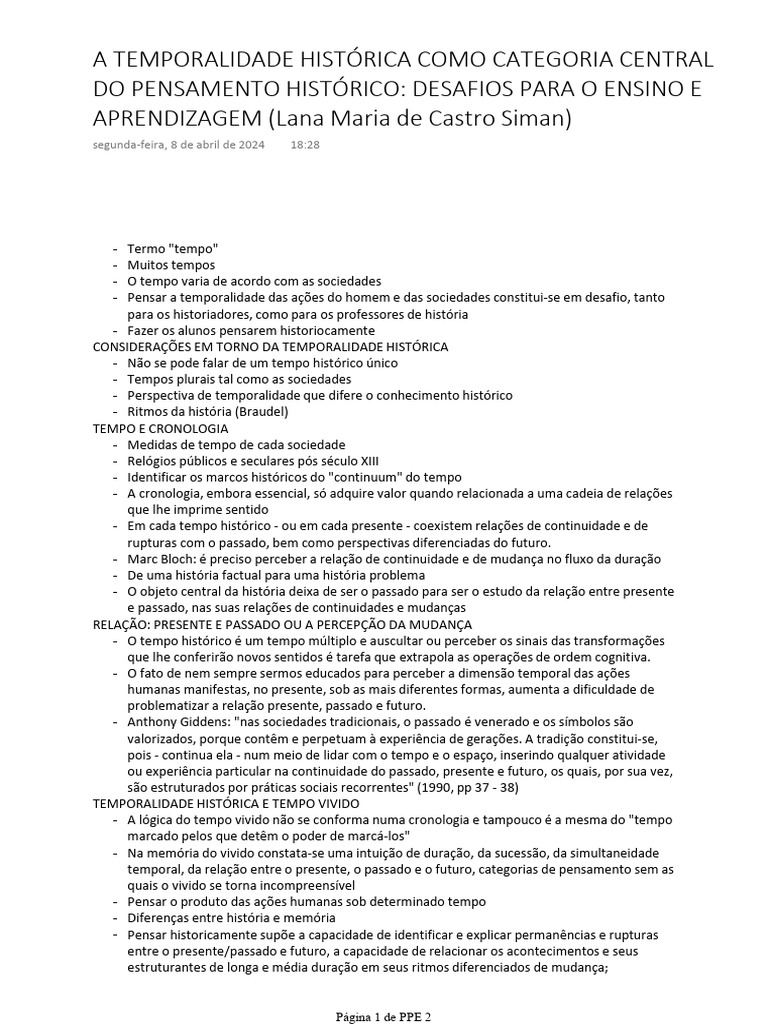 Temporalidade Histórica e Ensino | PDF | Tempo | Pensamento