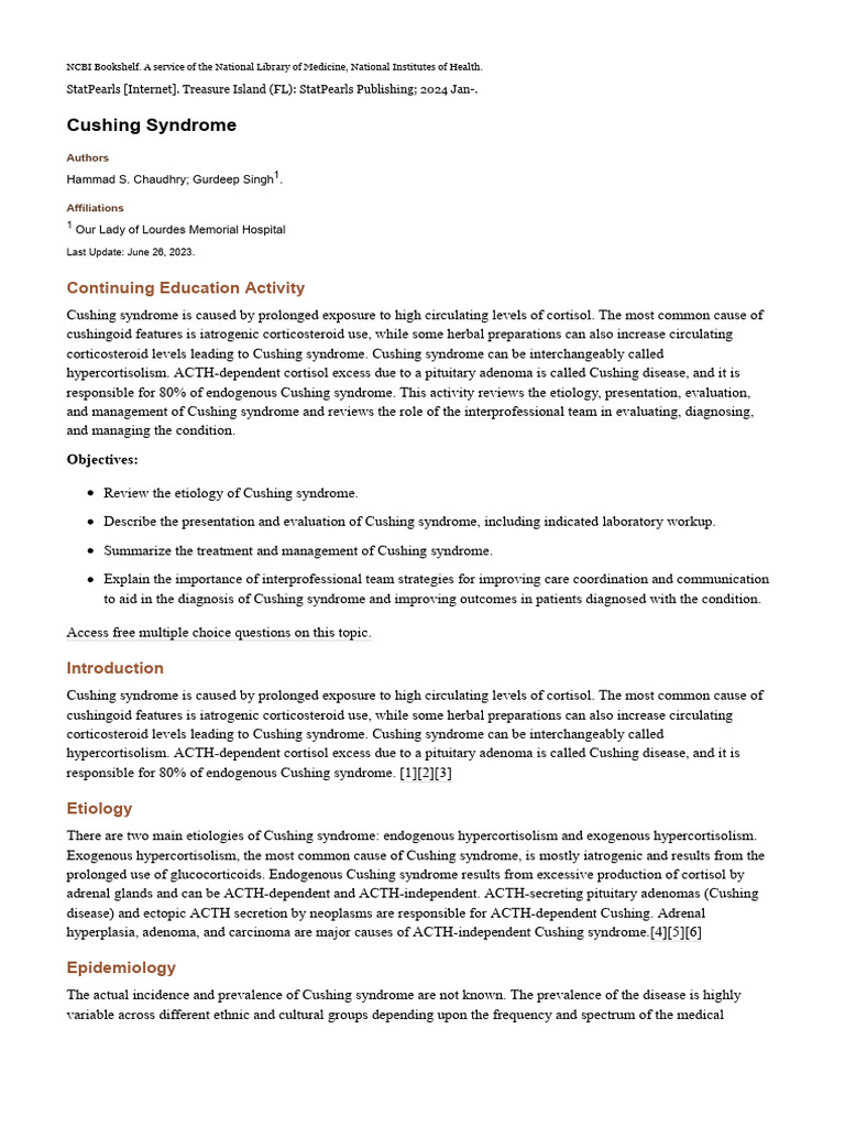Cushing Syndrome Overview and Management | PDF | Endocrinology ...