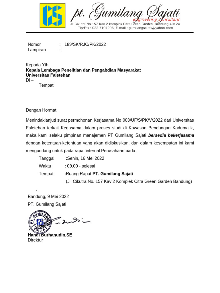 Kerjasama PT Gumilang Sajati dan UF | PDF