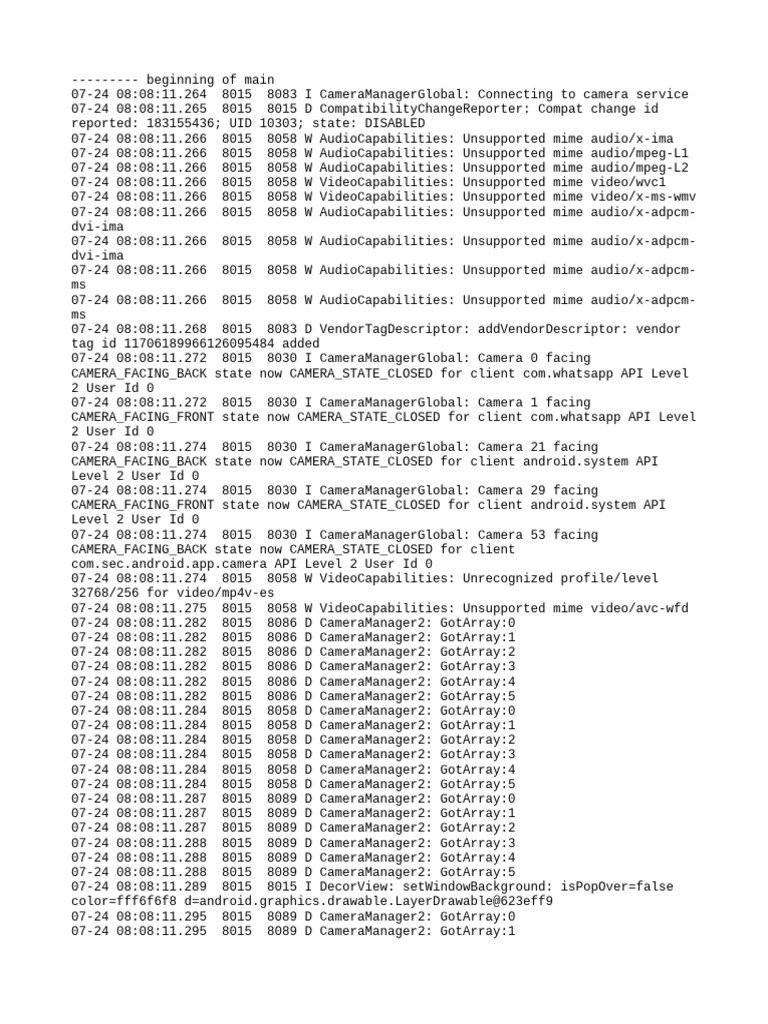 Camera Service Connection Logs | PDF | Computer Programming | Software ...
