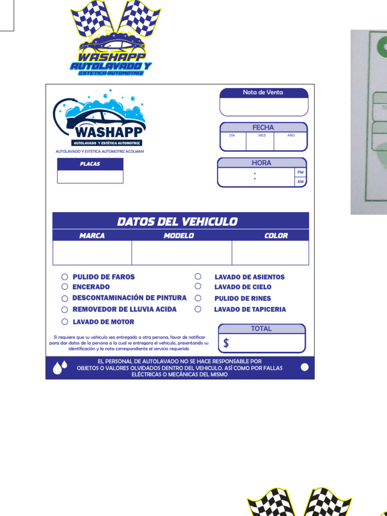 Nota de Venta para Autolavado | PDF