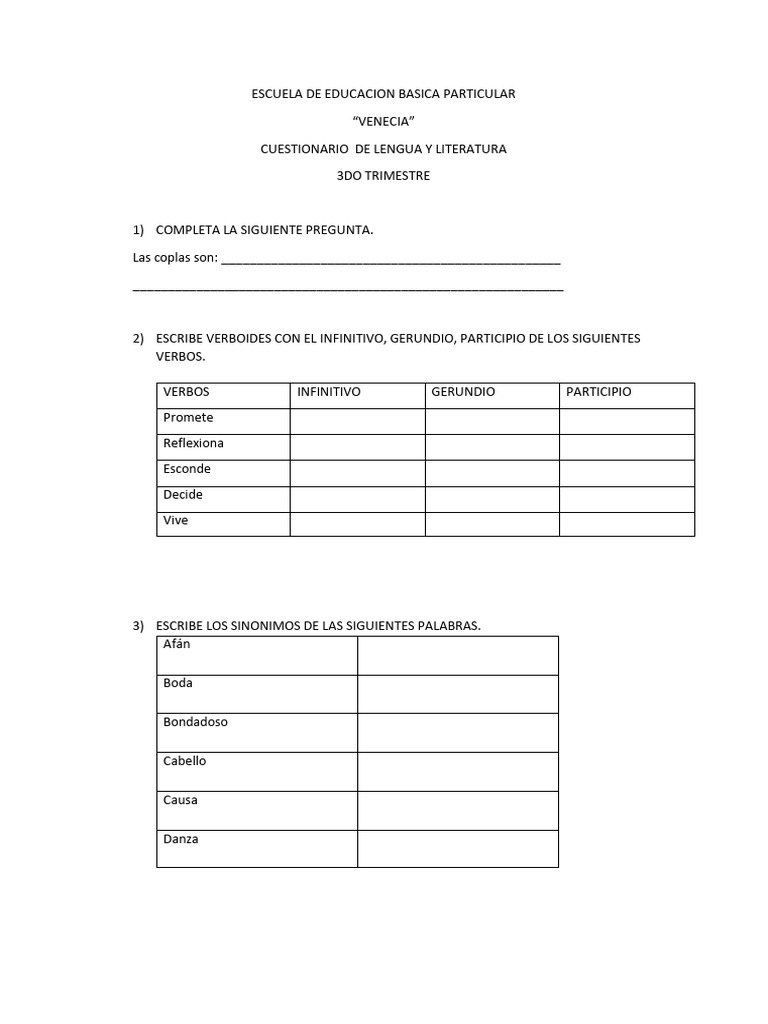 Cuestionario de Lengua y Literatura | PDF