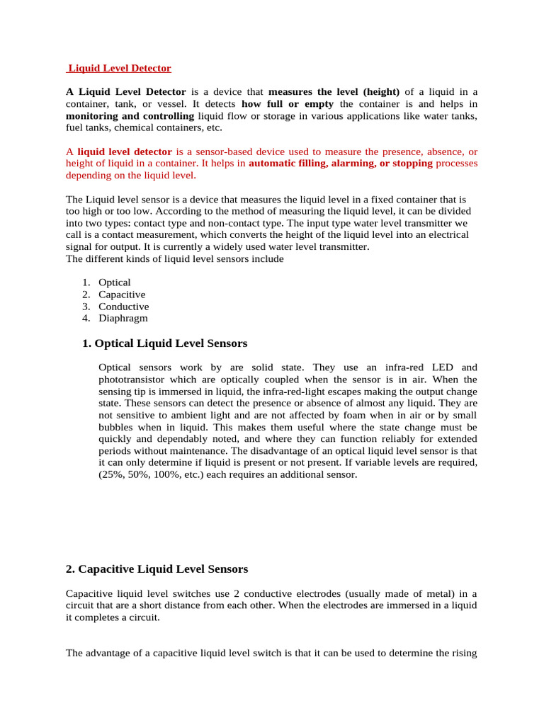 Liquid Level Detector | PDF | Sensor | Switch