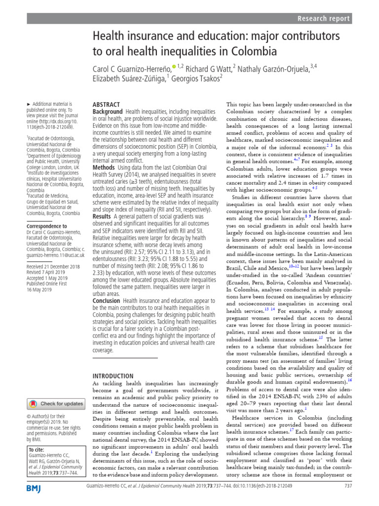 Oral Health Inequalities in Colombia | PDF | Health Equity | Economic ...