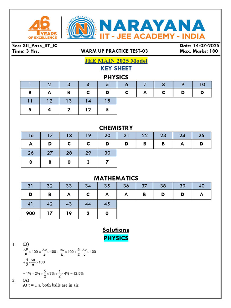 JEE Main 2025 Practice Test Solutions | PDF | Ion | Lanthanide