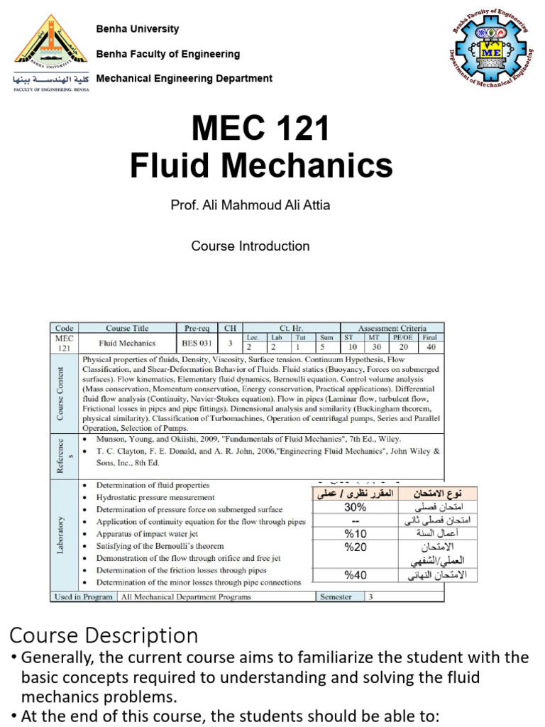 Fluid Mechanics Course Overview | PDF | Viscosity | Surface Tension