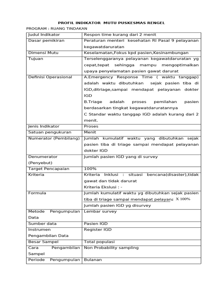 Indikator Mutu Puskesmas Rengel | PDF