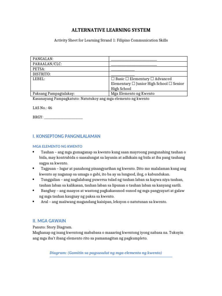 ALS Activity Sheet Elem Kwento | PDF