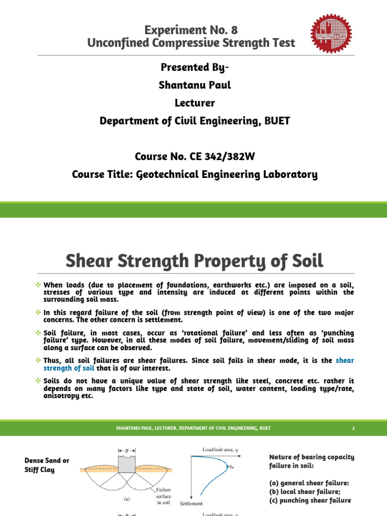 Unconfined Compression Test for Soil Strength | PDF | Deformation ...