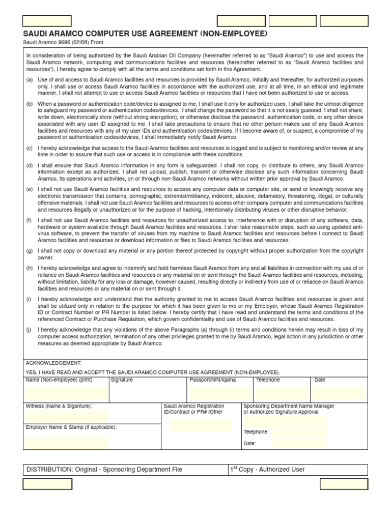Saudi Aramco Non-Employee Agreement | PDF | Password | Authentication