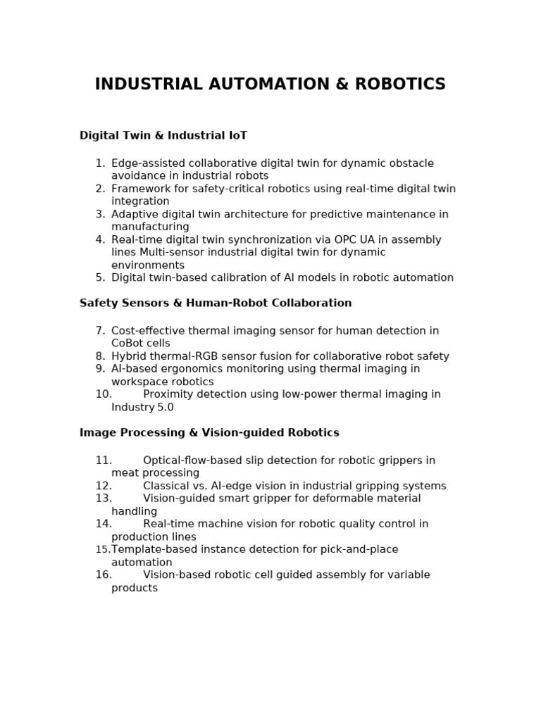 Industrial Automation Project Ideas | PDF | Robotics | Robot