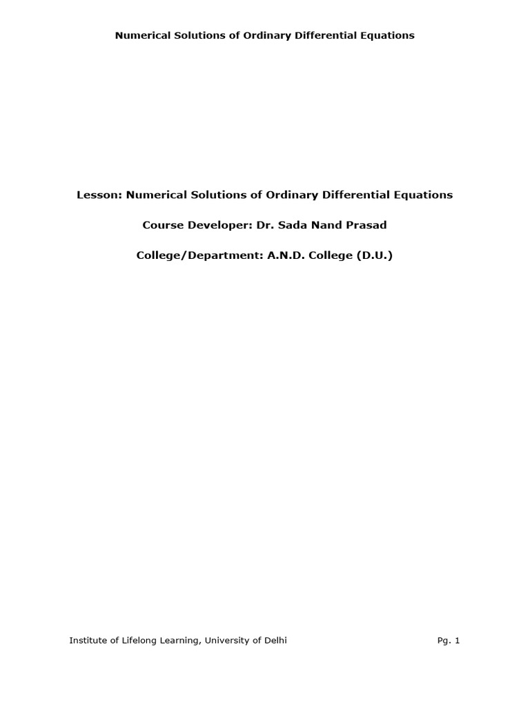 Numerical Solutions of Ordinary Differential Equations | PDF ...