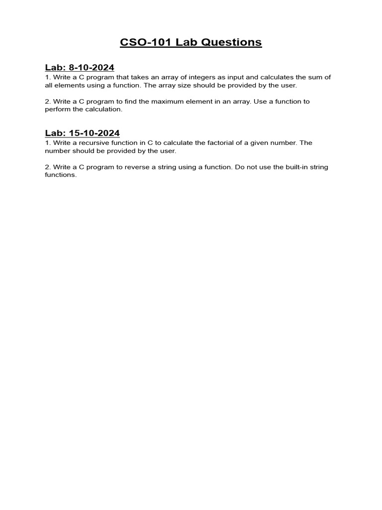 CSO 101 Lab Exercises | PDF