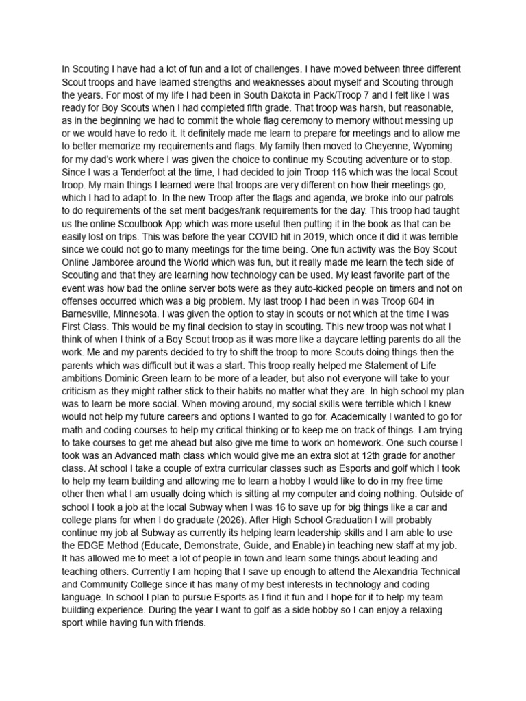 Statement of Life Ambitions | PDF