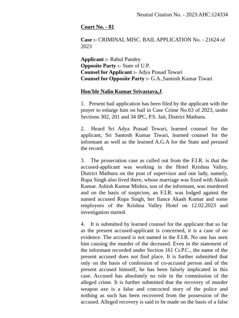 Bail (A) 21624 2023 | PDF | Bail | Crime & Violence