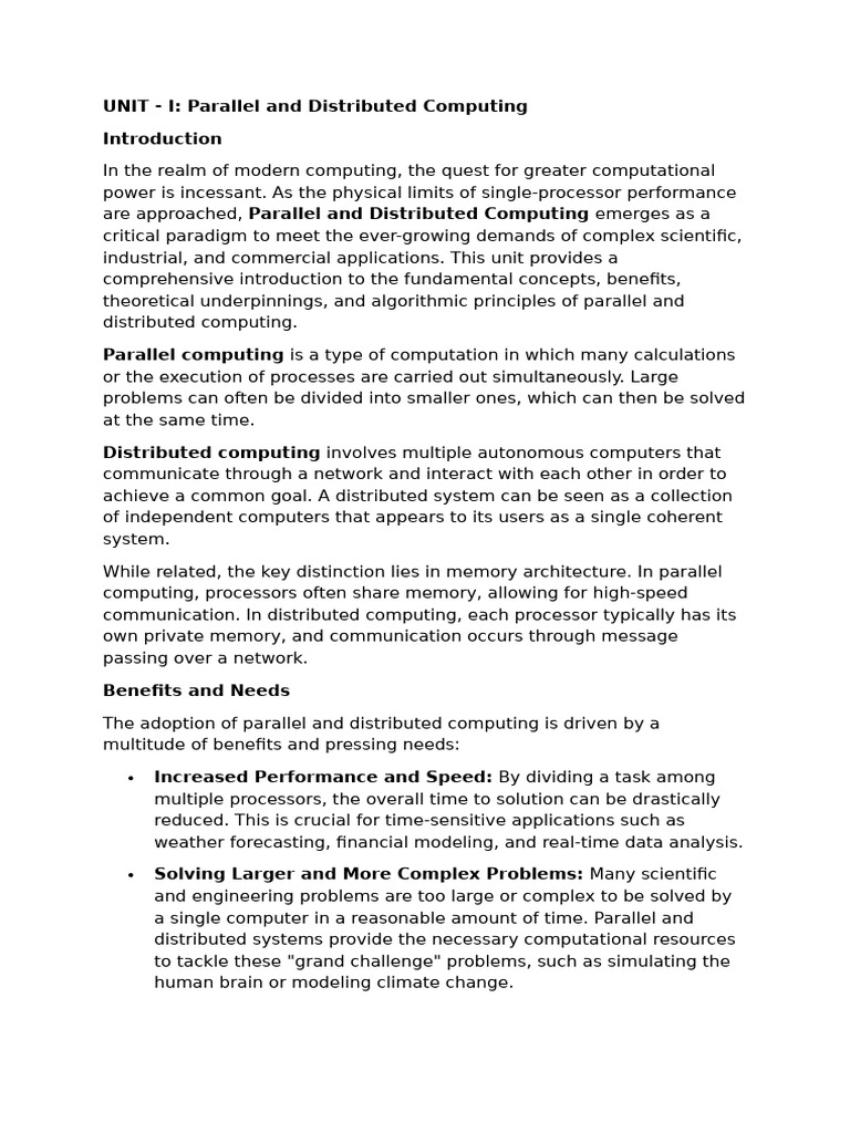 UNIT - I: Parallel and Distributed Computing | PDF | Parallel Computing ...