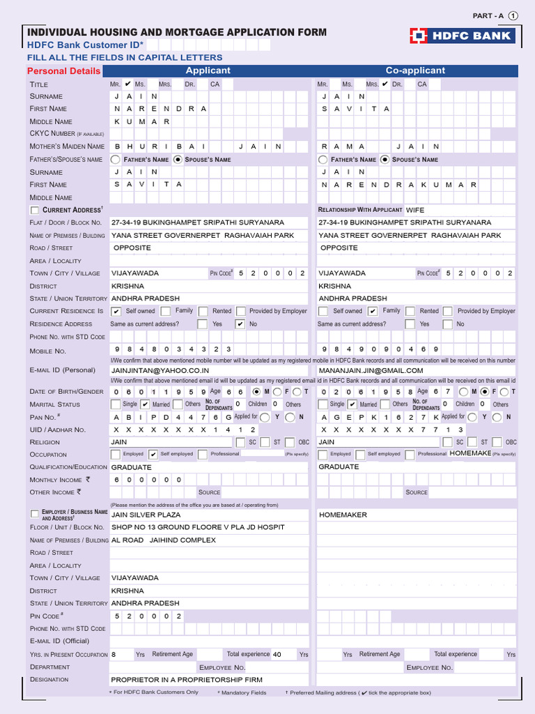 Application Form HDFC Jinthan-1-2 | PDF