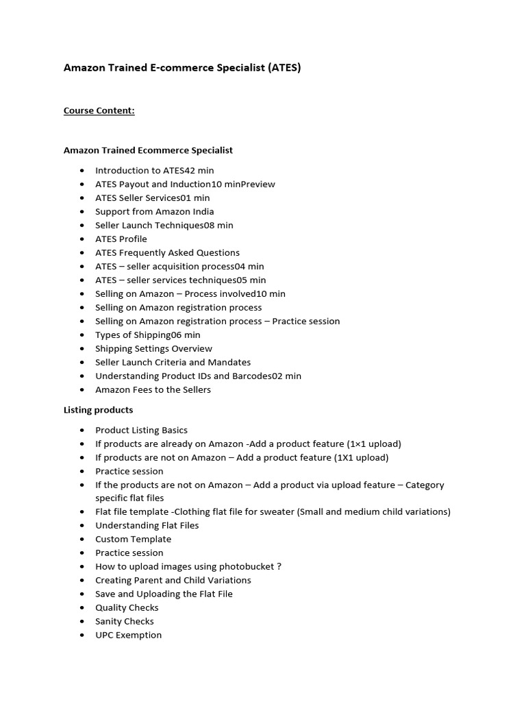 Amazon Trained E-Commerce Specialist (ATES) : Course Content | PDF ...