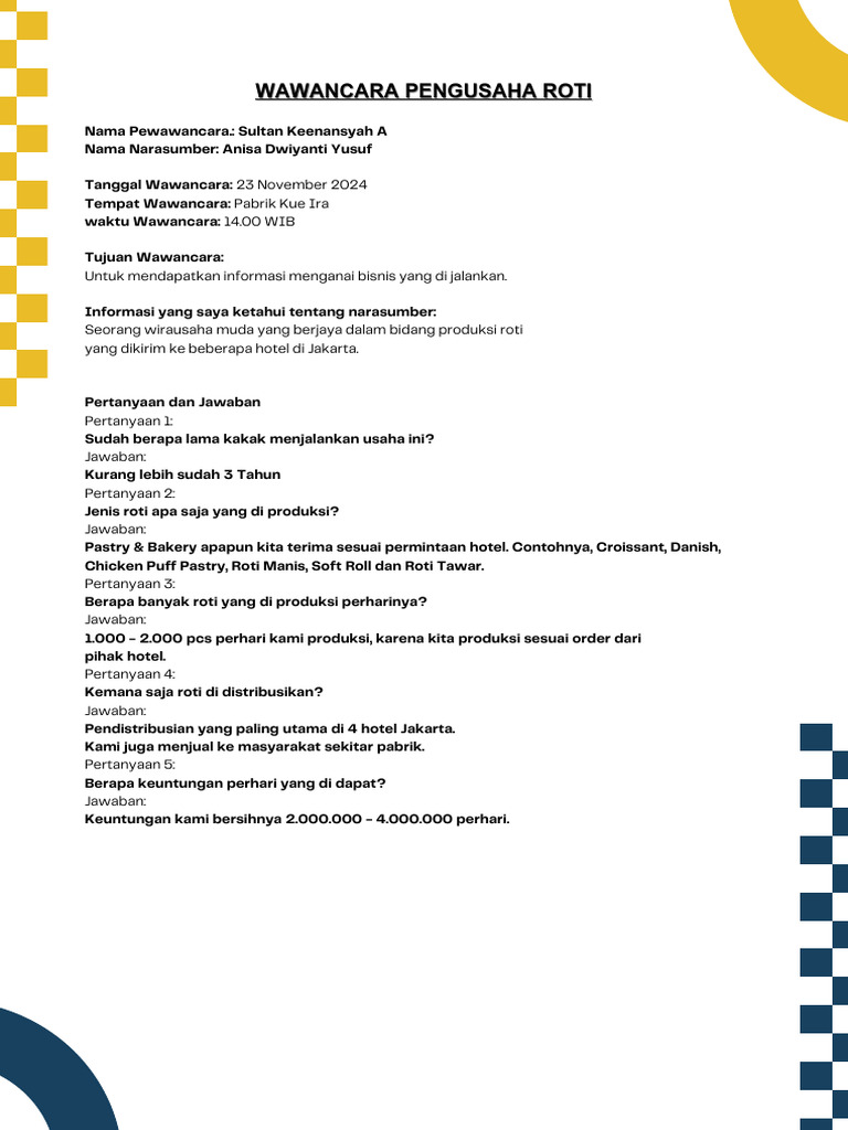 Wawancara Pengusaha Roti PDF | PDF