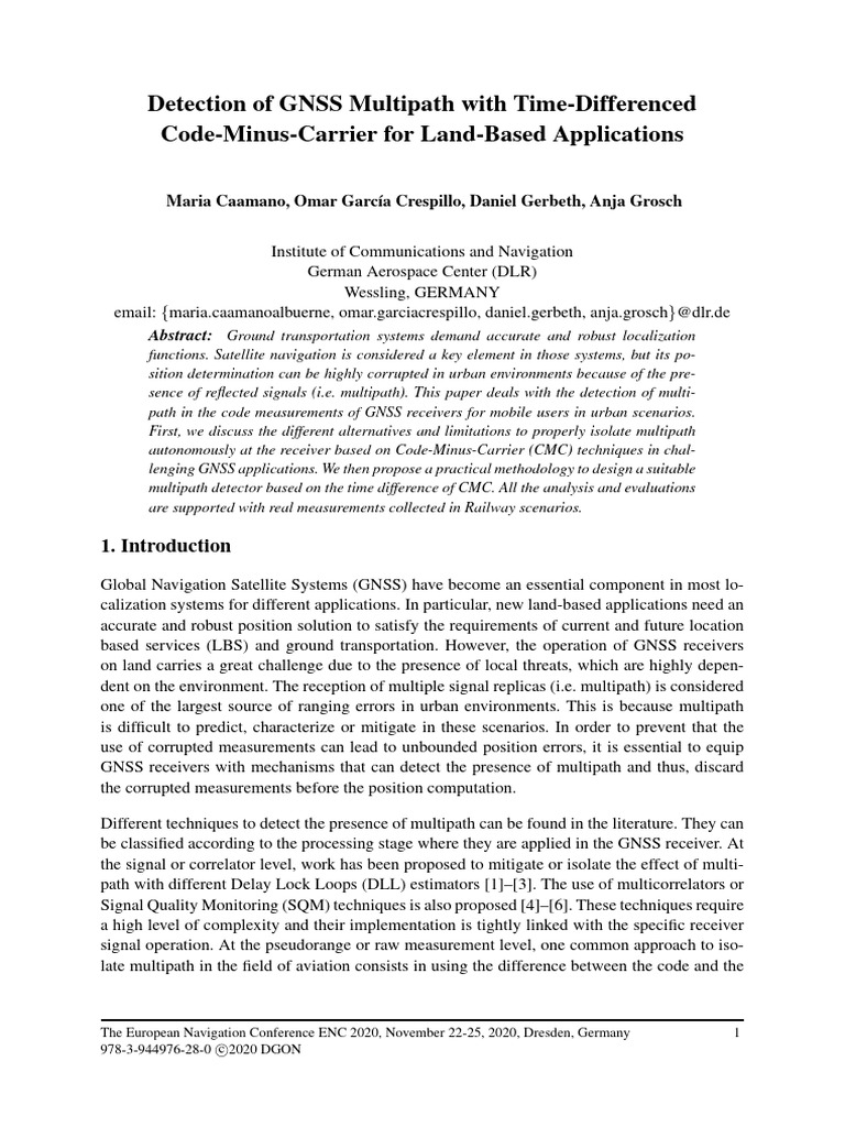 Detection of GNSS Multipath With Time-Differenced Code-Minus-Carrier ...
