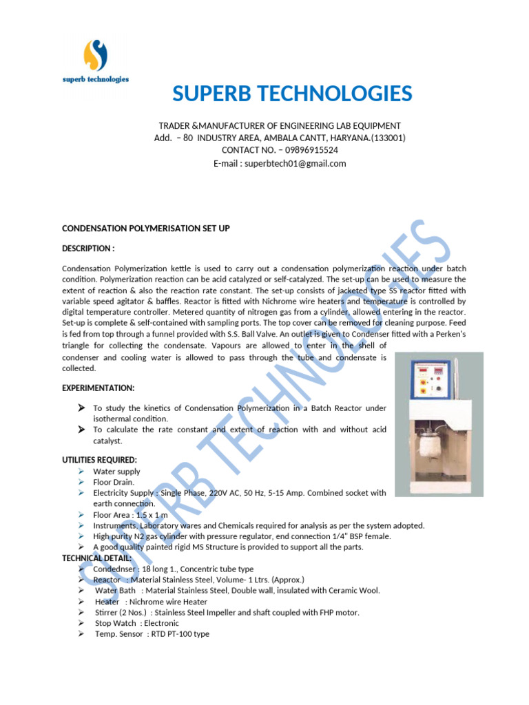 Condensation Polymerisation Set Up | PDF | Chemical Reactor | Chemical ...