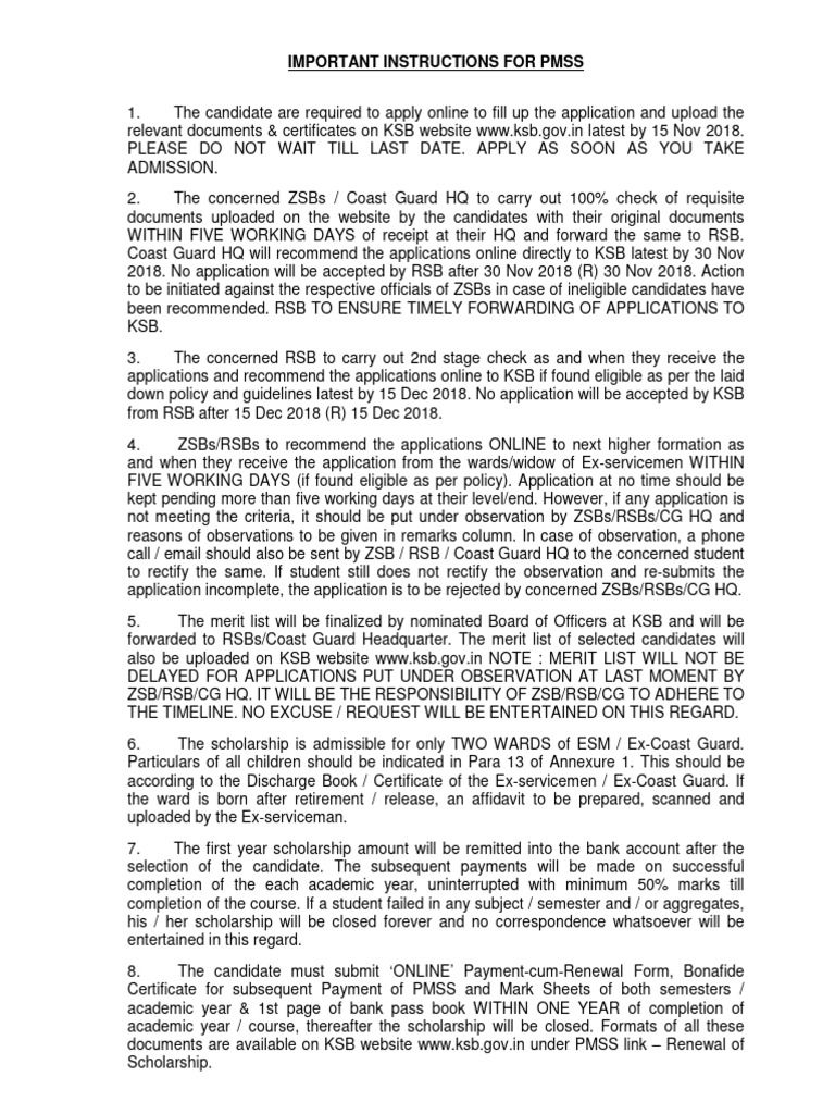 PMSS Scholarship Guidelines for ESM Wards | PDF | Academic Degree