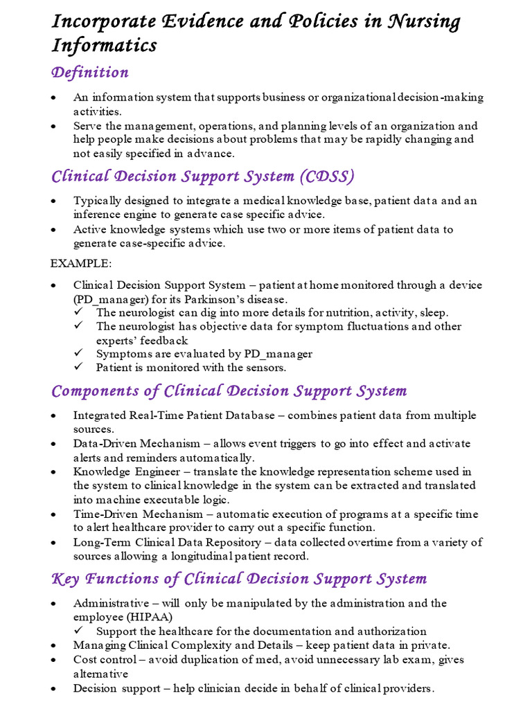 Clinical Decision Support in Nursing Informatics | PDF | Medical ...