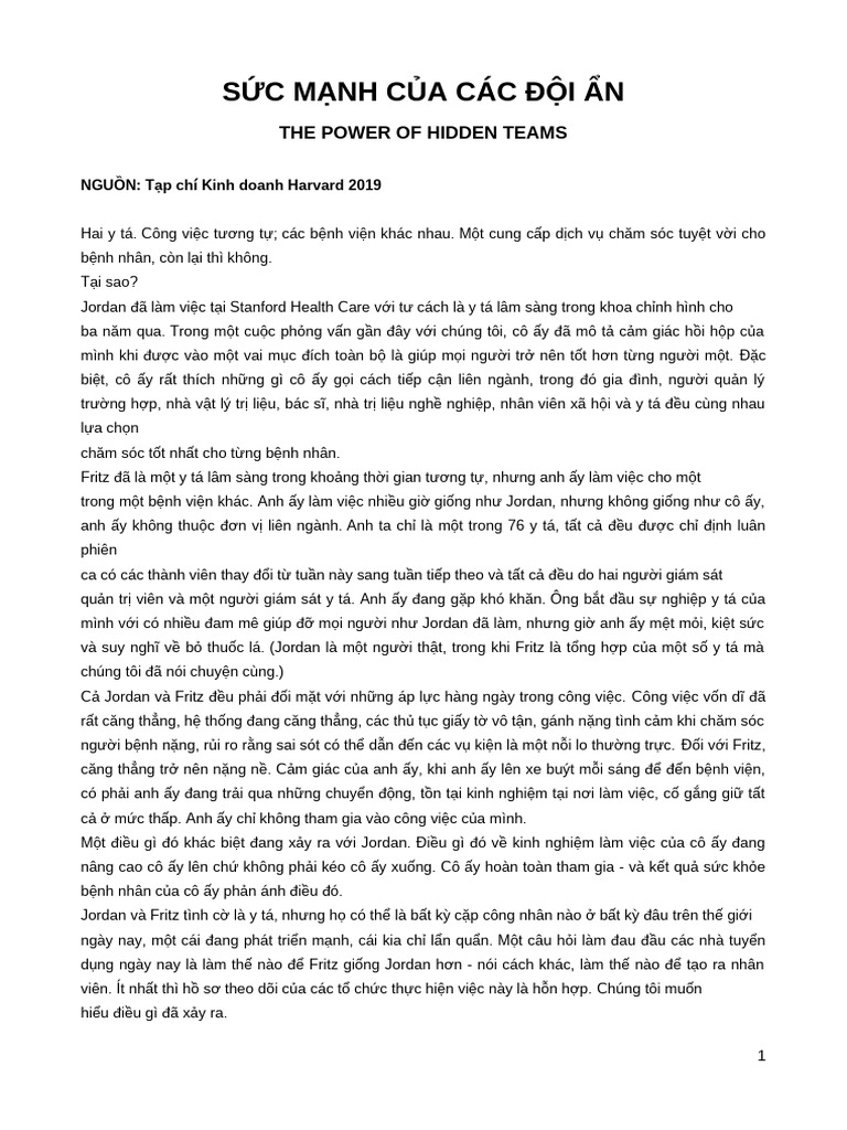 Trans S1 PREREAD The Power of Hidden Teams | PDF