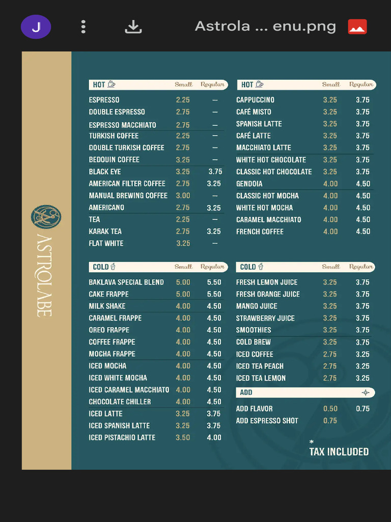 Astrolabe Coffee Menu - PNG - Google Drive | PDF