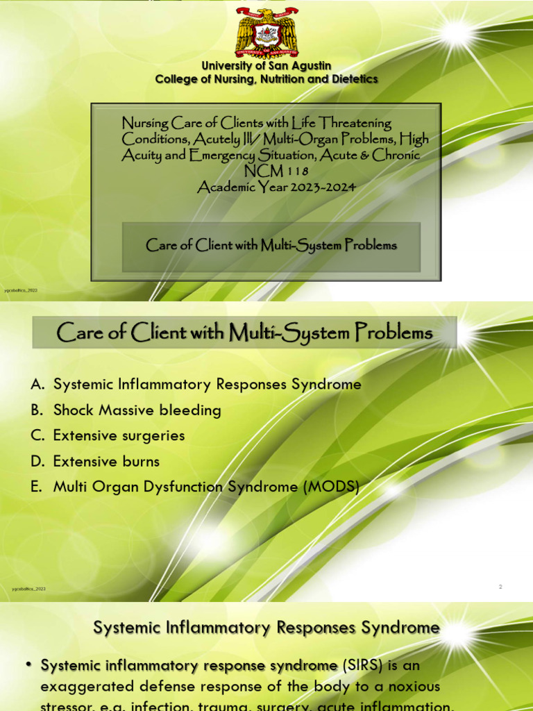 Lec #2-Care of Client With Multi-System Problems | PDF | Shock ...