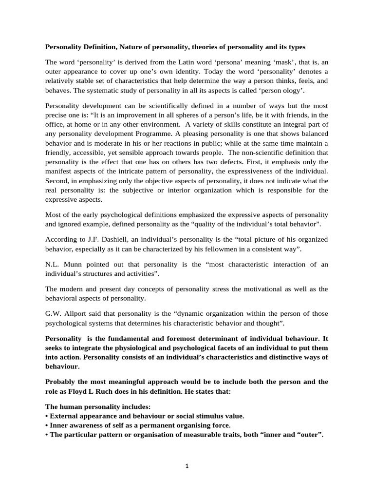 Understanding Personality: Definitions & Theories | PDF | Self ...