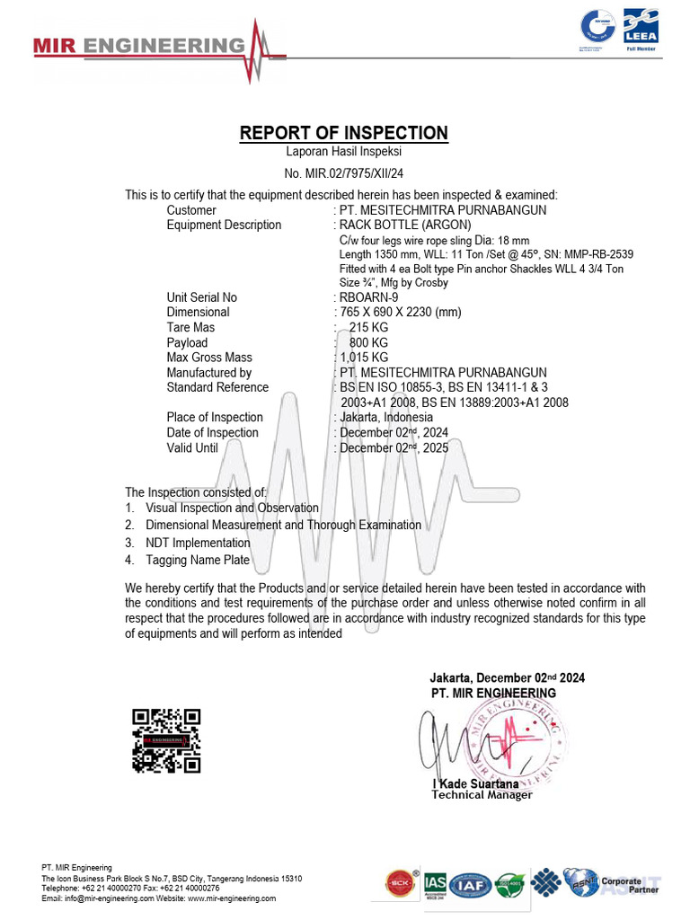 Lifting Equipment Inspection Report | PDF | Welding | Construction