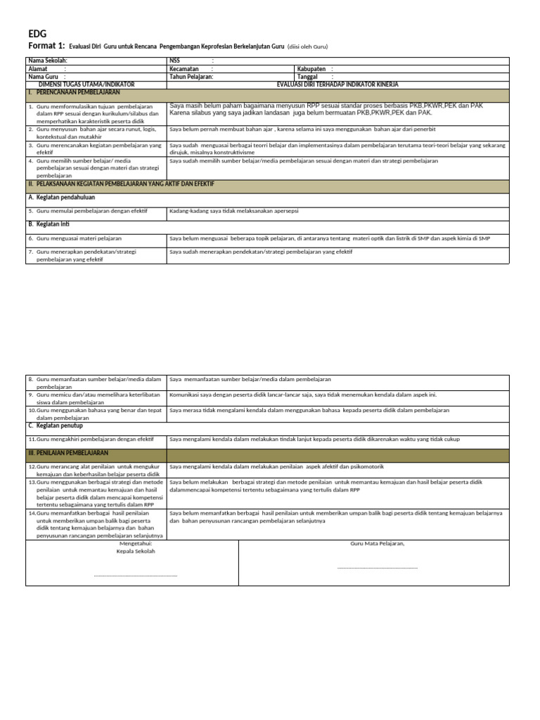Evaluasi Diri dan Rencana PKB Guru | PDF