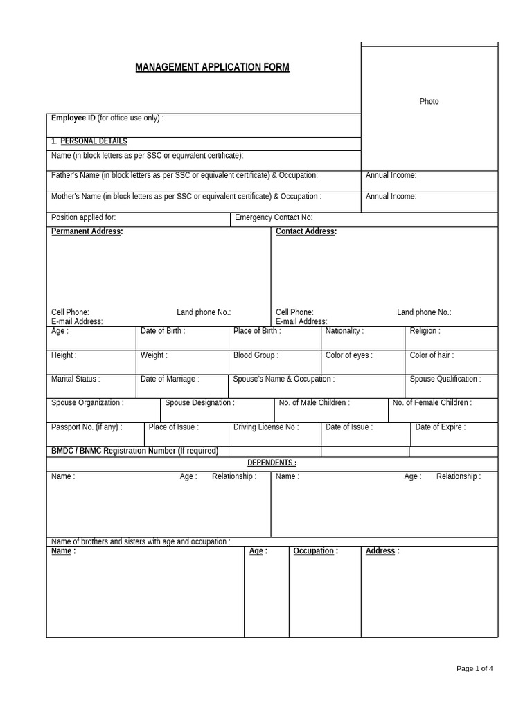 Management Application Form Template | PDF