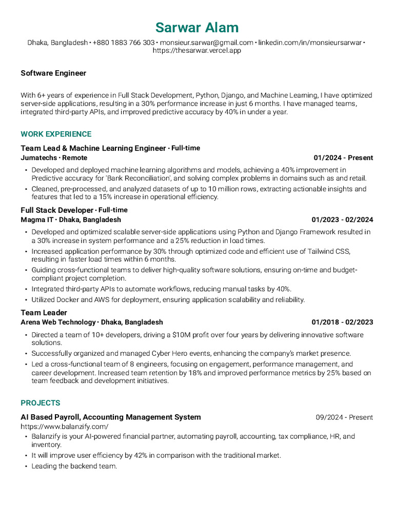 Full Stack Software Engineer Profile | PDF | Machine Learning | Amazon ...