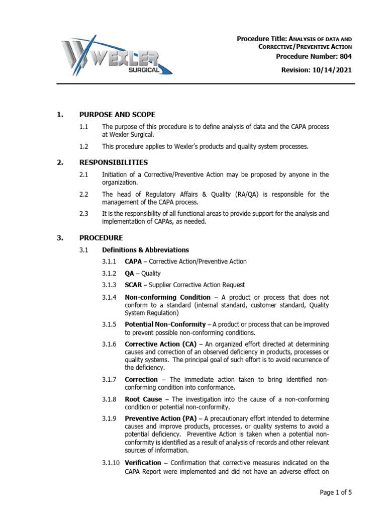 Data Analysis and CAPA Procedure Guide | PDF | Systems Thinking | Quality
