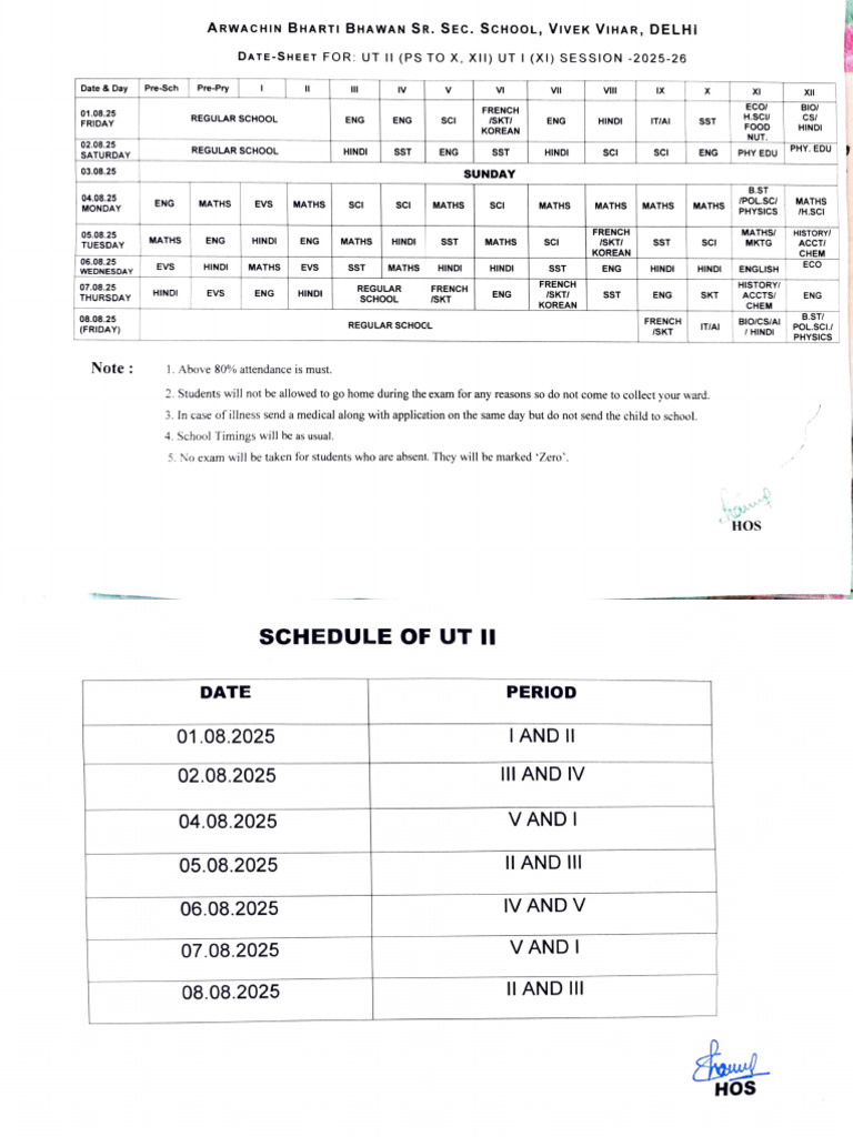 UT II Exam Schedule 2025-26 | PDF