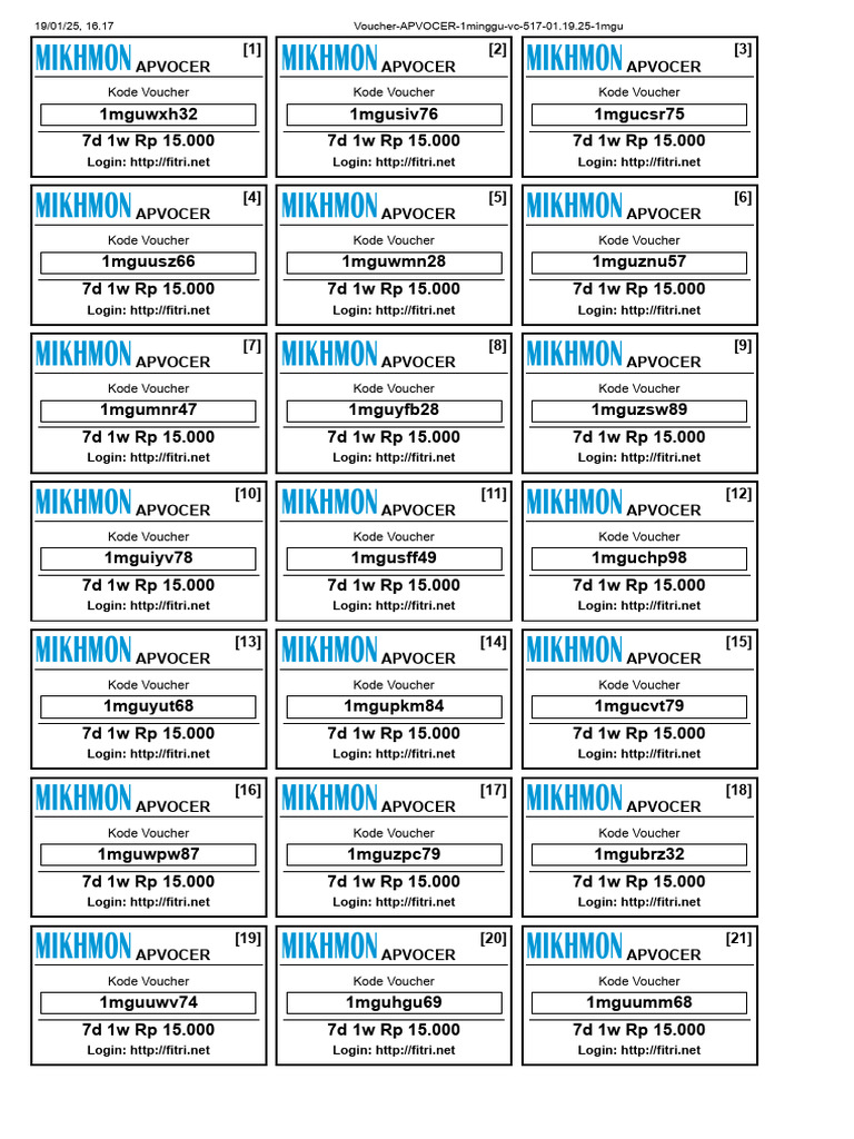 Codes de Voucher APVOCER à 15.000 Rp | PDF
