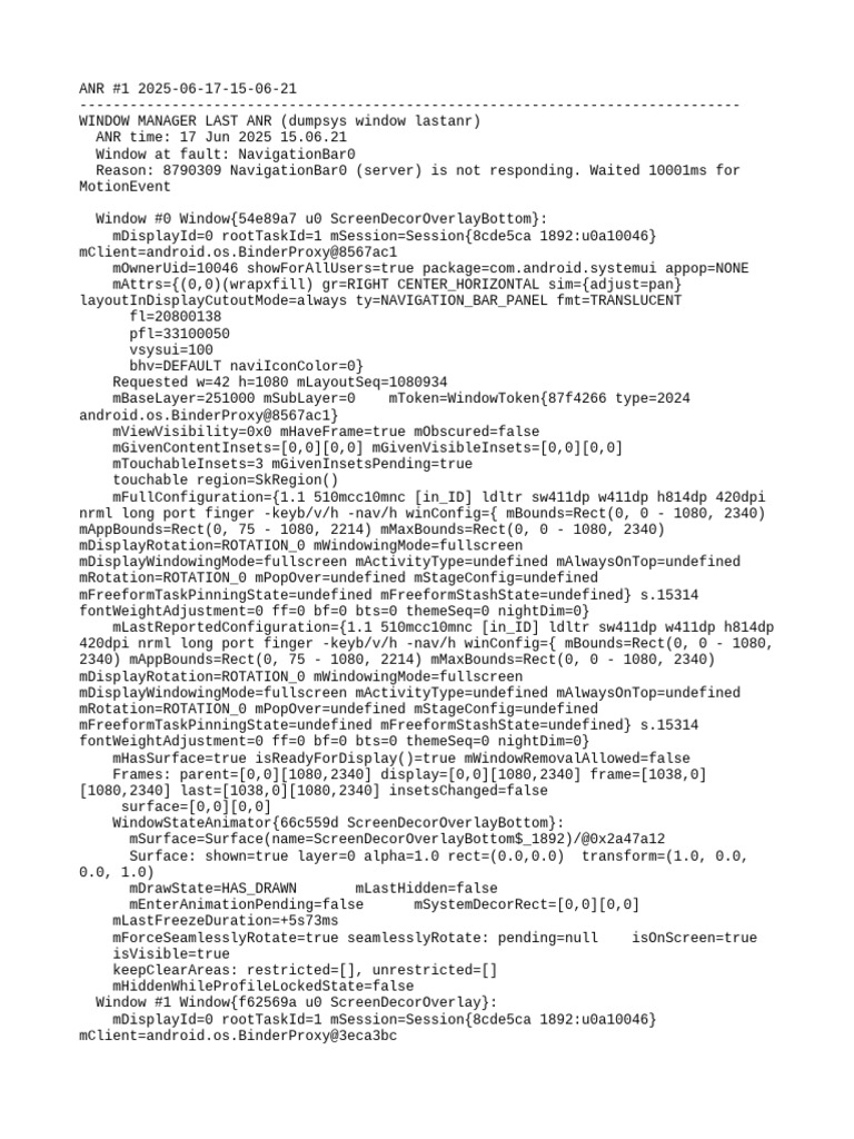 ANR Report for NavigationBar0 Issue | PDF | System Software | Software