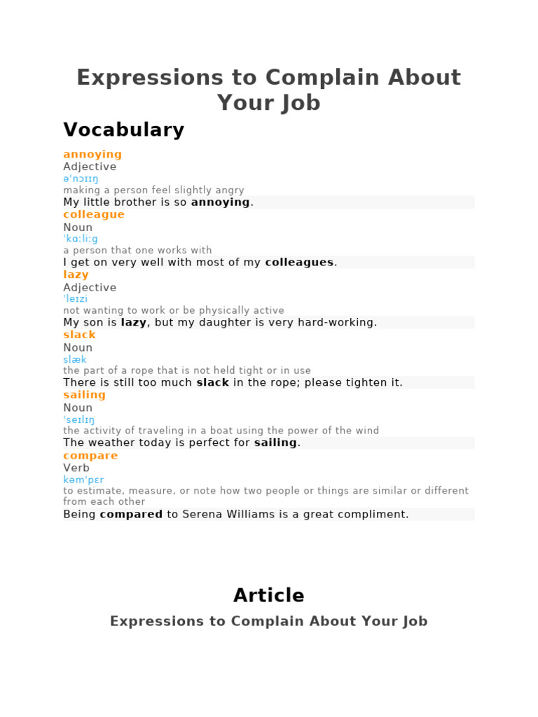 Expressions To Complain About Your Job | PDF