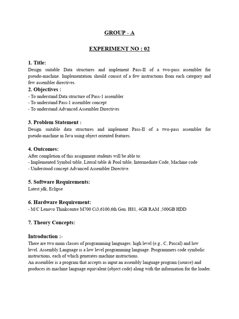 Implementing Pass-II of Two-Pass Assembler | PDF | Assembly Language ...